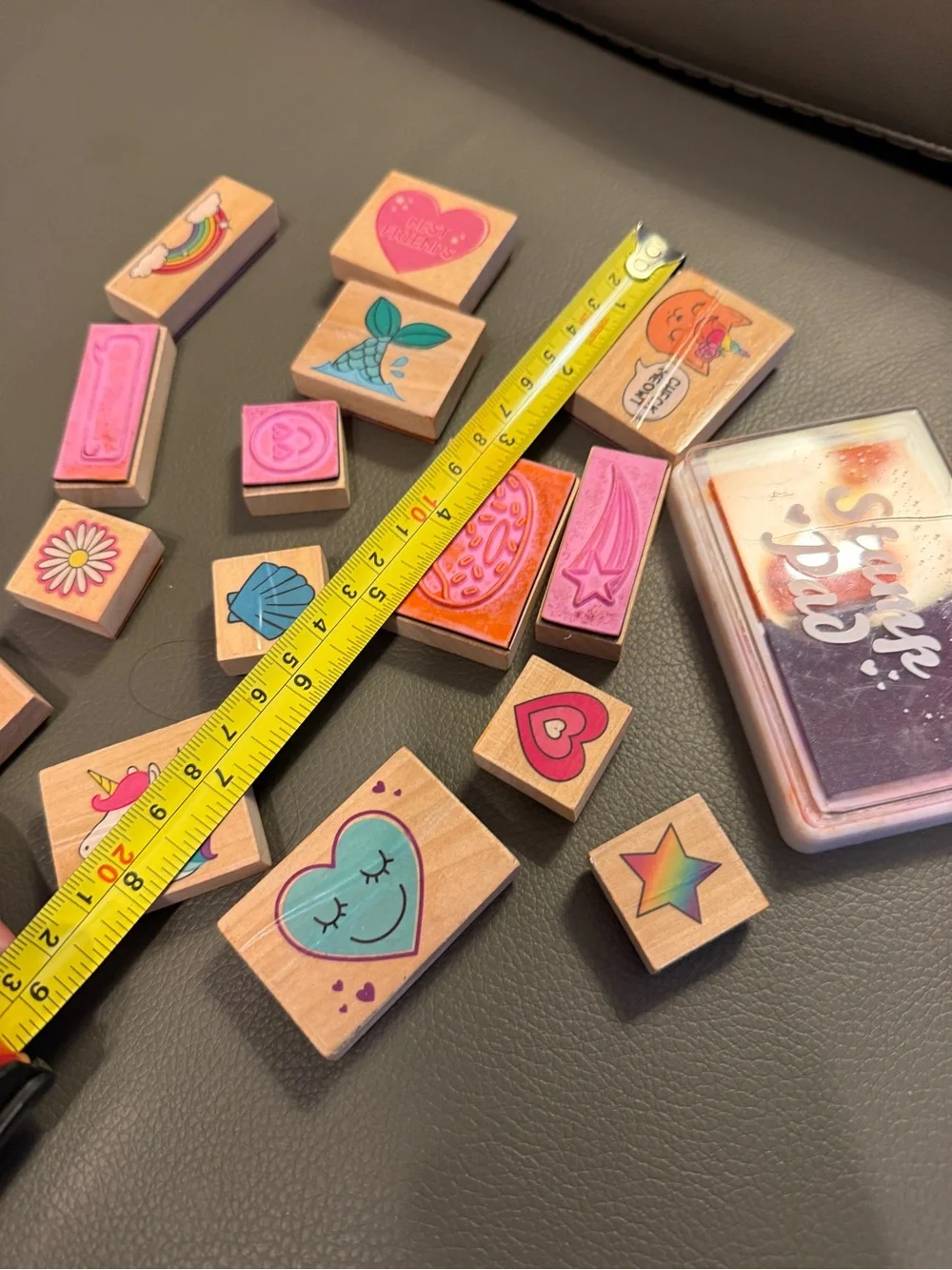 Kids Wooden Stamp Set with Pink and Orange Ink Pad
